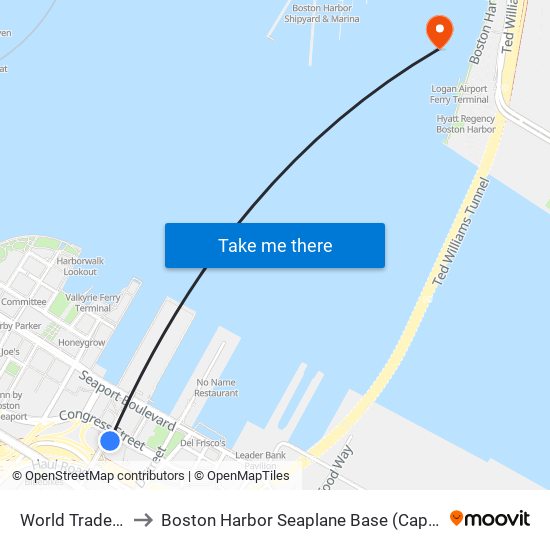 World Trade Center to Boston Harbor Seaplane Base (Cape Air Seaplanes) map