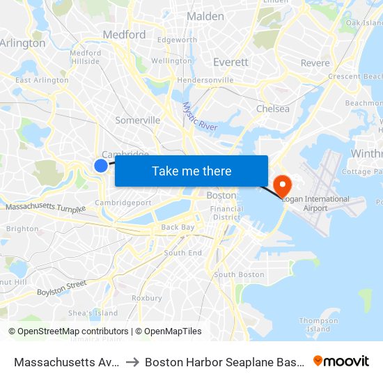 Massachusetts Ave @ Holyoke St to Boston Harbor Seaplane Base (Cape Air Seaplanes) map