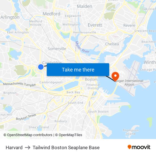 Harvard to Tailwind Boston Seaplane Base map
