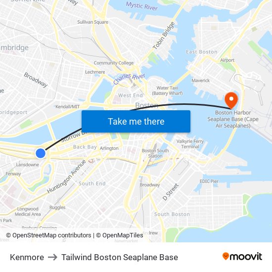 Kenmore to Tailwind Boston Seaplane Base map