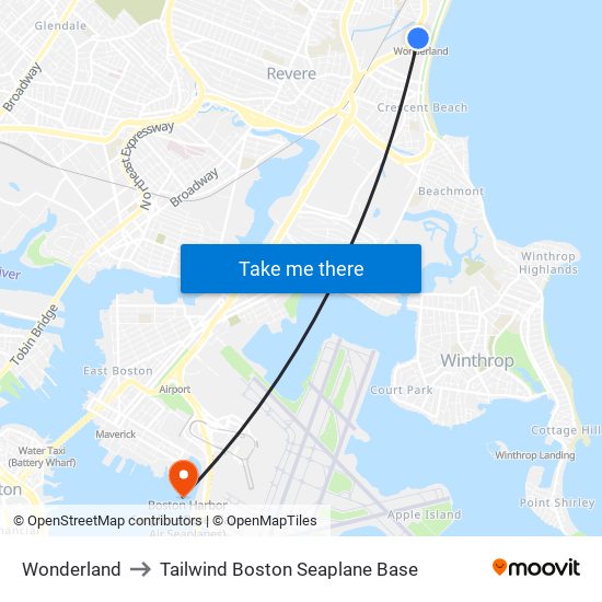 Wonderland to Tailwind Boston Seaplane Base map
