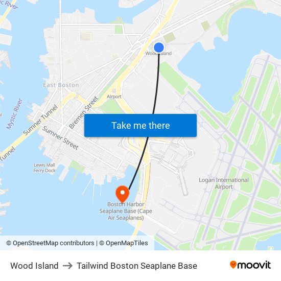 Wood Island to Tailwind Boston Seaplane Base map