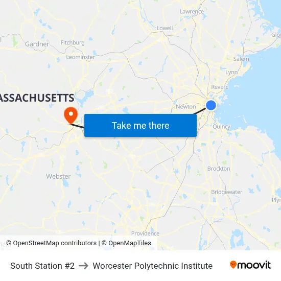 South Station #2 to Worcester Polytechnic Institute map