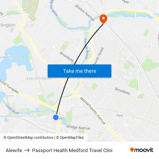 Alewife to Passport Health Medford Travel Clini map