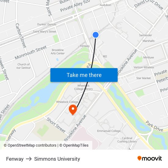 Fenway to Simmons University map