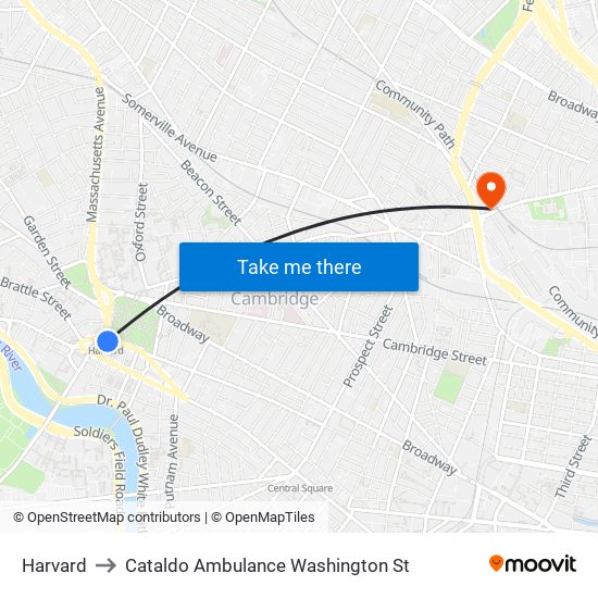 Harvard to Cataldo Ambulance Washington St map