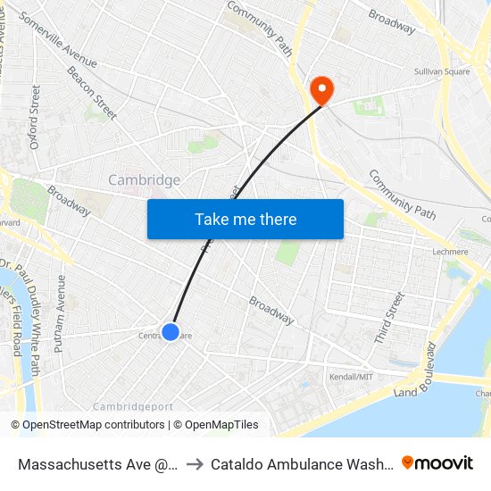 Massachusetts Ave @ Pearl St to Cataldo Ambulance Washington St map