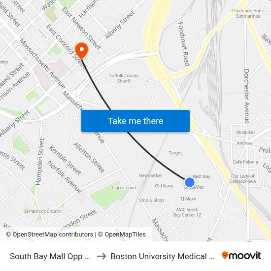 South Bay Mall Opp Macy's to Boston University Medical Campus map