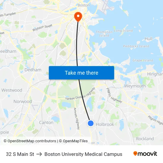 32 S Main St to Boston University Medical Campus map