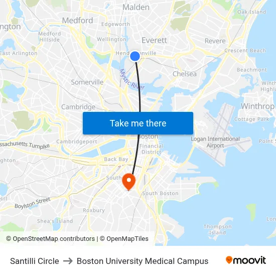 Santilli Circle to Boston University Medical Campus map