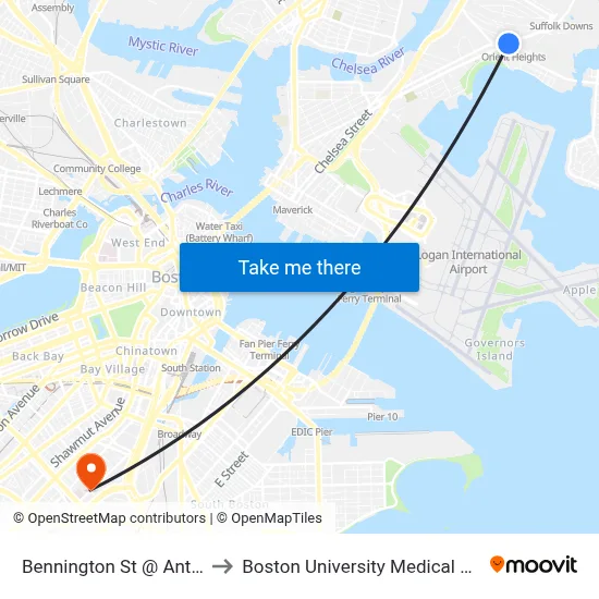 Bennington St @ Antrim St to Boston University Medical Campus map