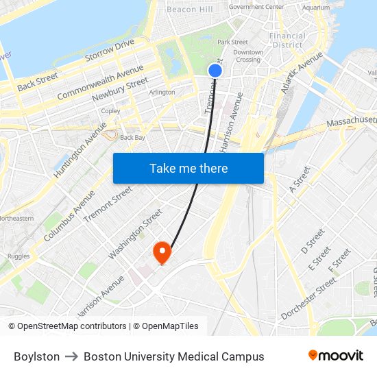 Boylston to Boston University Medical Campus map