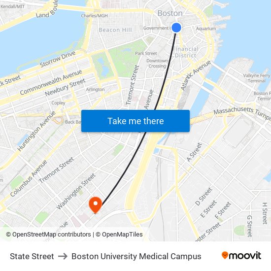 State Street to Boston University Medical Campus map