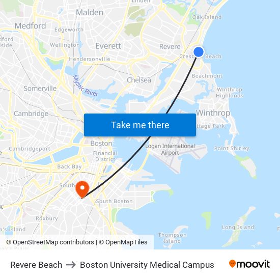 Revere Beach to Boston University Medical Campus map