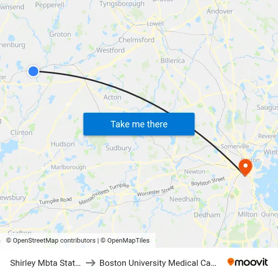 Shirley Mbta Station to Boston University Medical Campus map