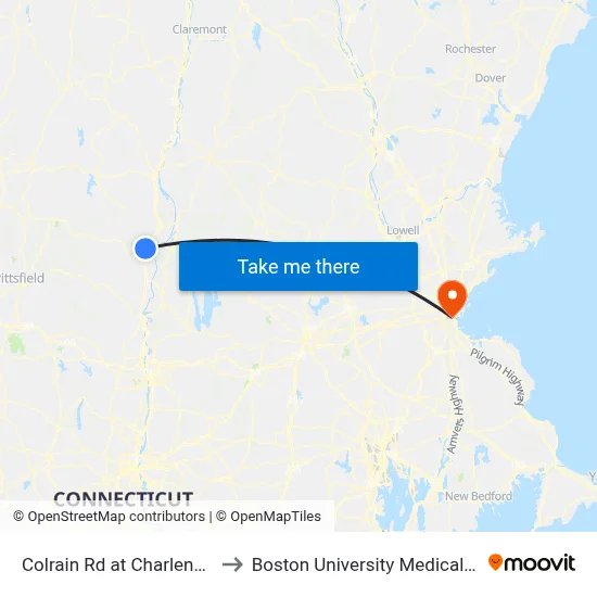 Colrain Rd at Charlene Manor to Boston University Medical Campus map