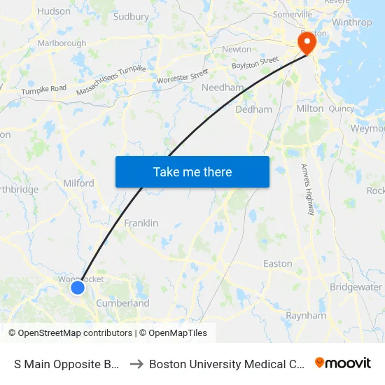 S Main Opposite Buxton to Boston University Medical Campus map