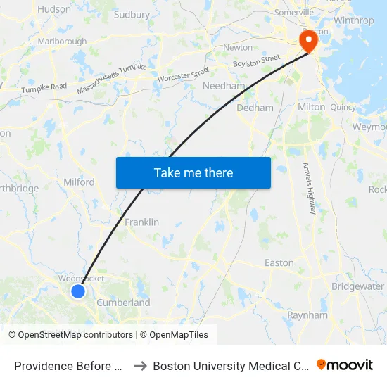 Providence Before Ballou to Boston University Medical Campus map