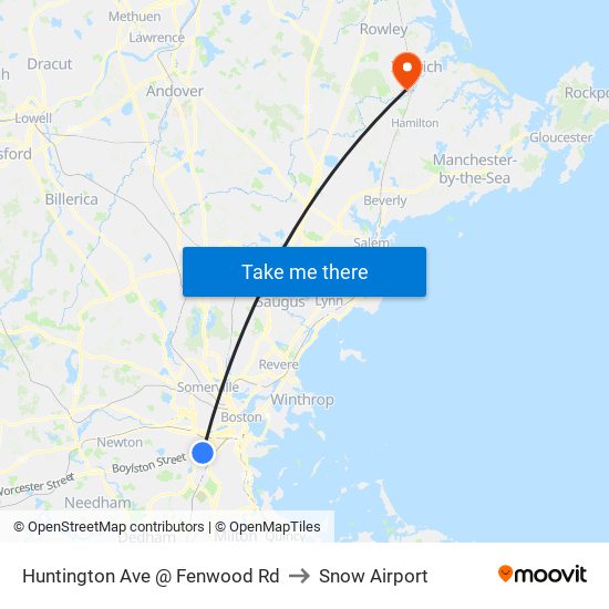 Huntington Ave @ Fenwood Rd to Snow Airport map