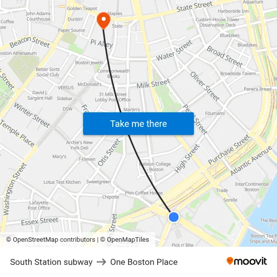 South Station subway to One Boston Place map