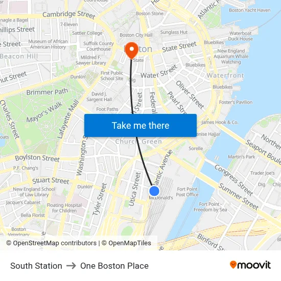 South Station to One Boston Place map