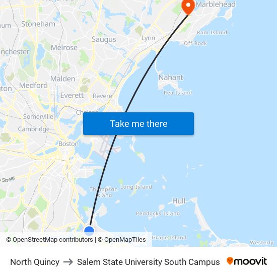 North Quincy to Salem State University South Campus map