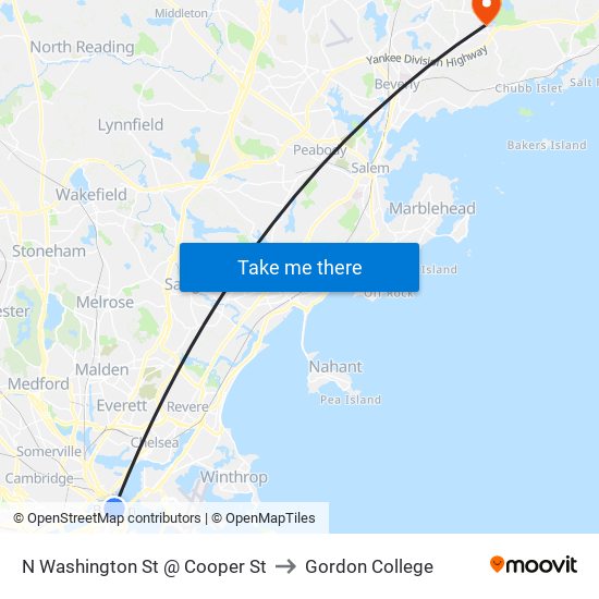 N Washington St @ Cooper St to Gordon College map