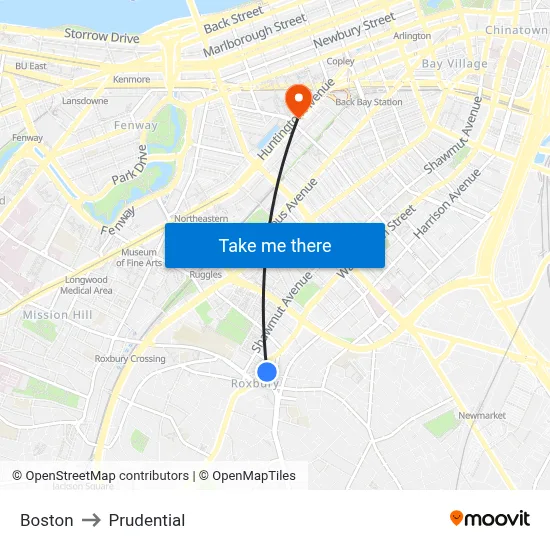 Boston to Prudential map