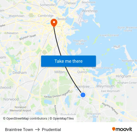 Braintree Town to Prudential map
