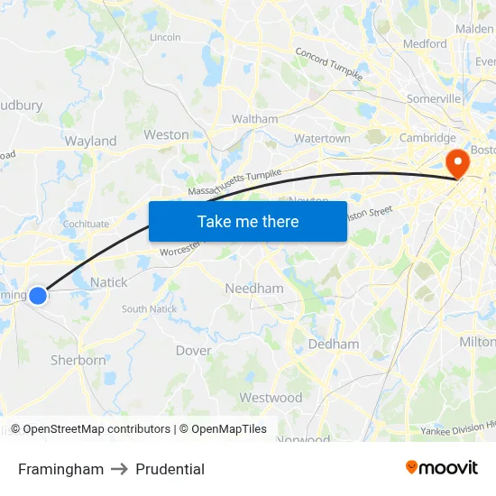 Framingham to Prudential map