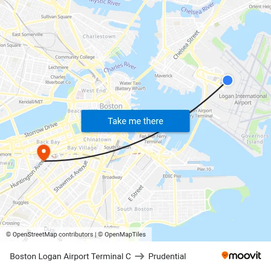 Boston Logan Airport Terminal C to Prudential map