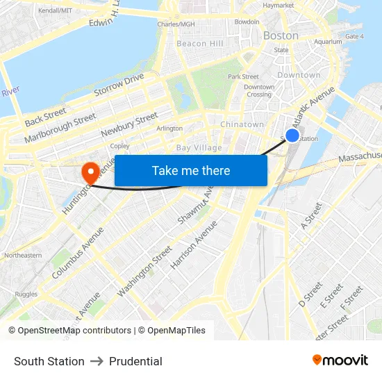 South Station to Prudential map