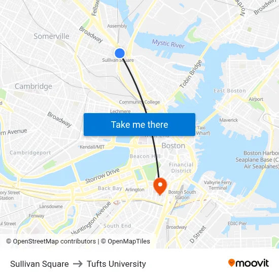 Sullivan Square to Tufts University map