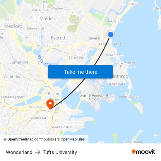 Wonderland to Tufts University map