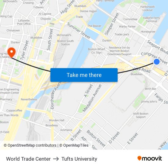 World Trade Center to Tufts University map
