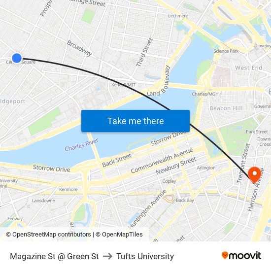 Magazine St @ Green St to Tufts University map