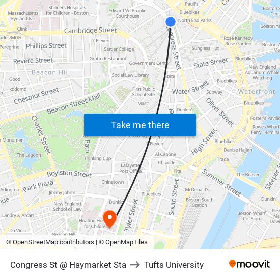 Congress St @ Haymarket Sta to Tufts University map