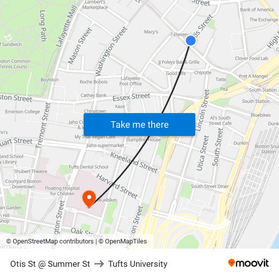 Otis St @ Summer St to Tufts University map