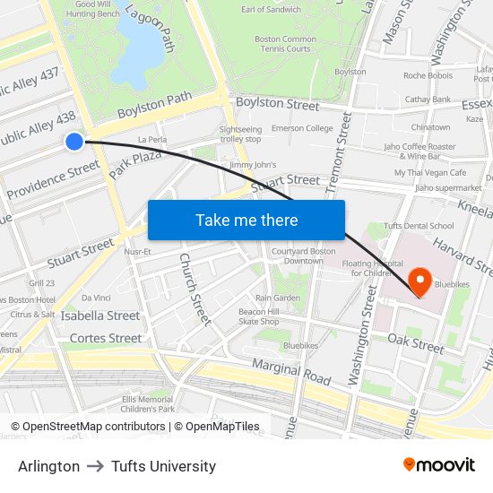 Arlington to Tufts University map