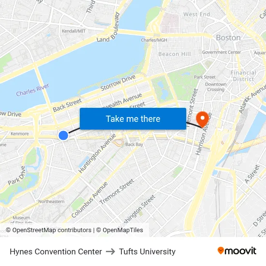 Hynes Convention Center to Tufts University map