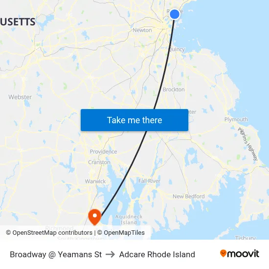 Broadway @ Yeamans St to Adcare Rhode Island map