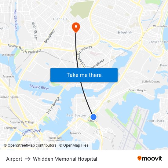 Airport to Whidden Memorial Hospital map
