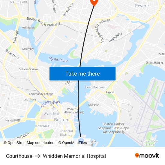 Courthouse to Whidden Memorial Hospital map