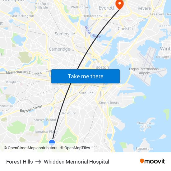 Forest Hills to Whidden Memorial Hospital map