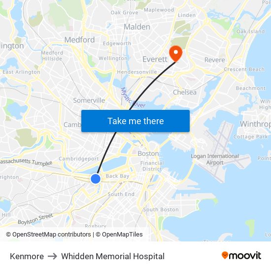 Kenmore to Whidden Memorial Hospital map