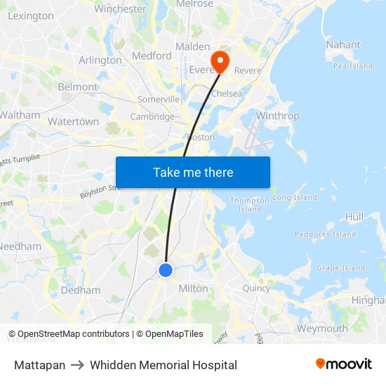 Mattapan to Whidden Memorial Hospital map