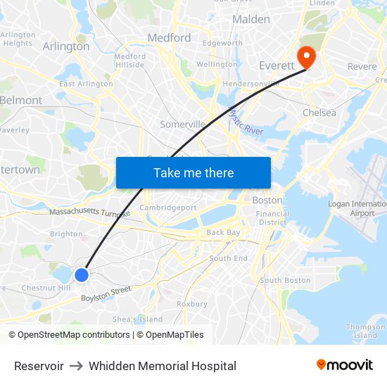 Reservoir to Whidden Memorial Hospital map