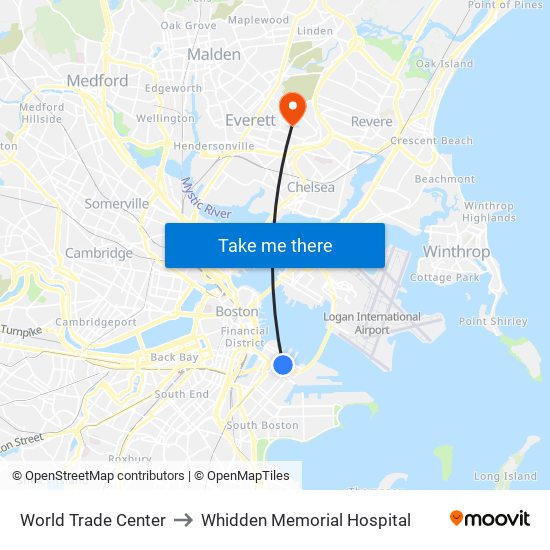World Trade Center to Whidden Memorial Hospital map