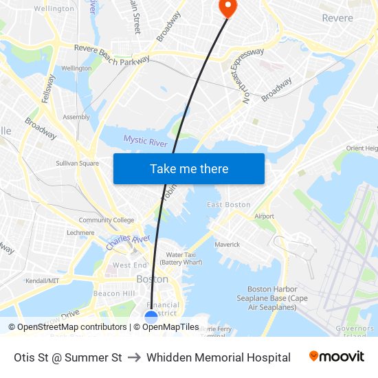 Otis St @ Summer St to Whidden Memorial Hospital map