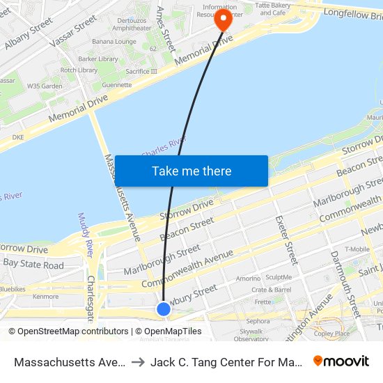 Massachusetts Ave @ Newbury St to Jack C. Tang Center For Management Education map